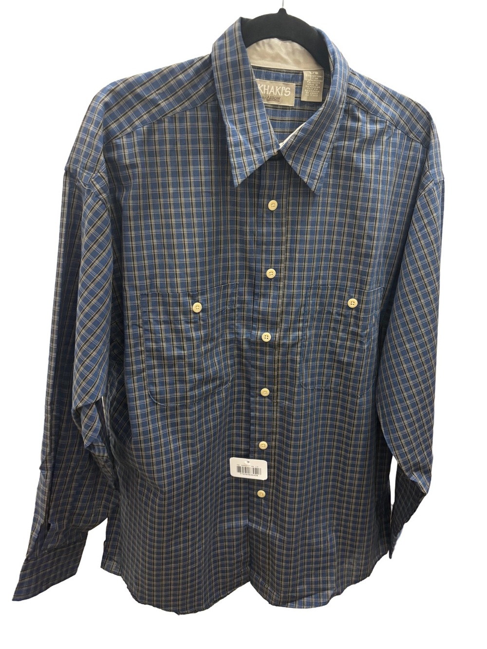 NWT Khakis by Arrow Blue Plaid Button Down Shirt - Men's Large